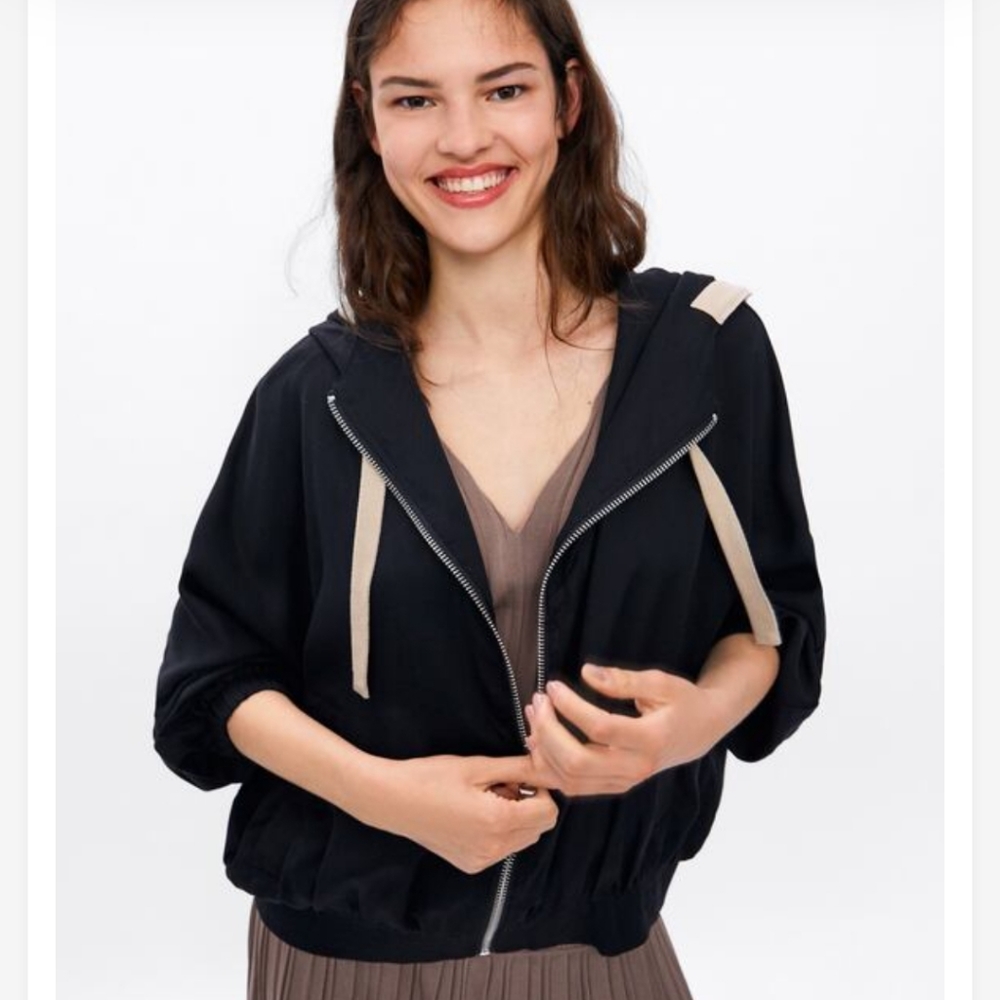 Zara hooded oversized jacket black and taupe